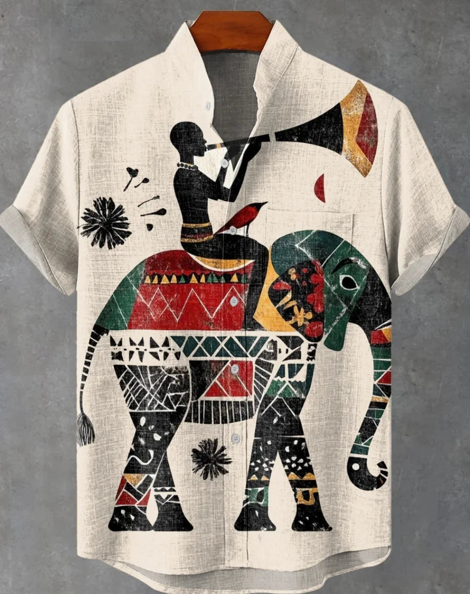New Men's Cat Animal Pattern Shirt Short Sleeve Button Lapel Shirt Summer Loose Tops Holiday Casual Hawaiian Shirt