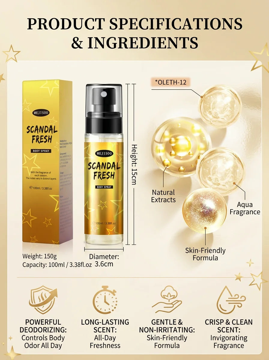 Long-Lasting Body Fragrance Spray – Effectively Controls Odor Body Mist Suitable For Both Men And Women Convenient And Portable