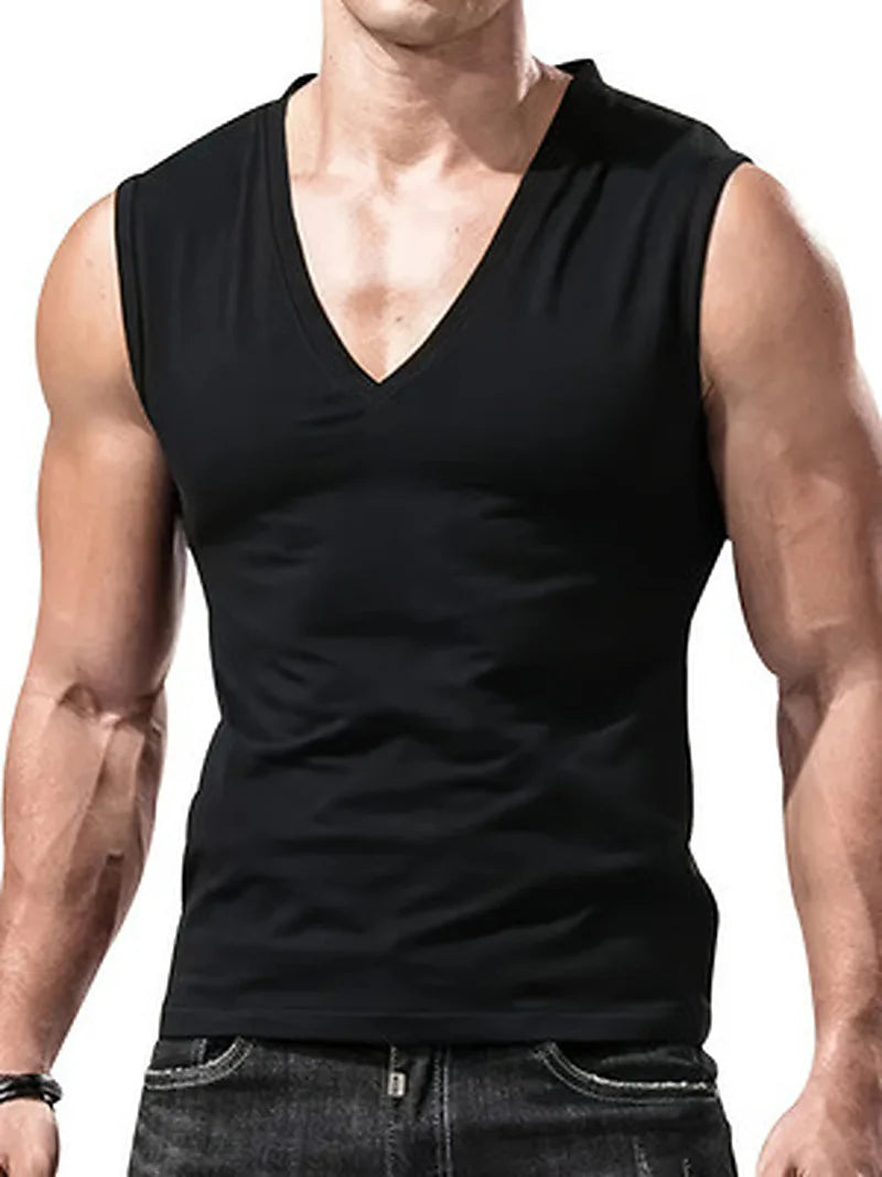 Men's V-neck Sleeveless Vest For Slimming And Muscle Building, Daily Wear, Simple Fashion, And A Strong Sense Of Power Top