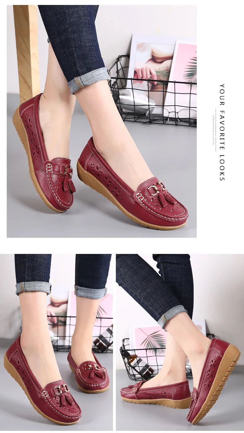 Sneakers Women Flats Summer Women Genuine Leather Shoes with Low Heels Slip on Casual Flat Shoes Women Dance Soft Nurse Shoes
