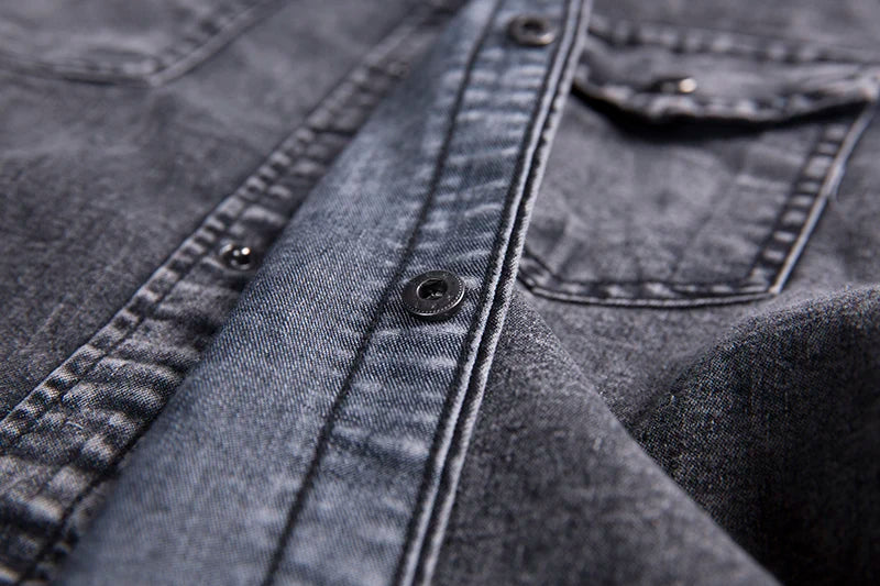 Men Summer Denim Thin Shirt Short Sleeve Soft Cotton Two Pockets Slim Slight Elastic Jeans Cowboy Shirt Clothing 2026