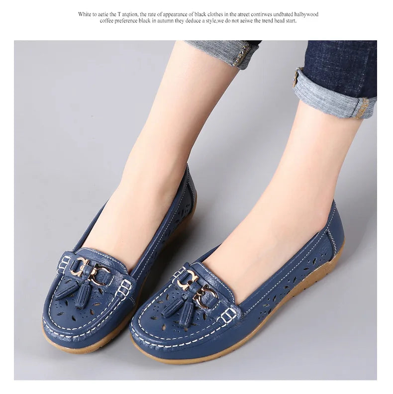 Sneakers Women Flats Summer Women Genuine Leather Shoes with Low Heels Slip on Casual Flat Shoes Women Dance Soft Nurse Shoes