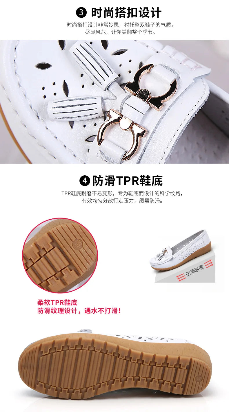 Sneakers Women Flats Summer Women Genuine Leather Shoes with Low Heels Slip on Casual Flat Shoes Women Dance Soft Nurse Shoes