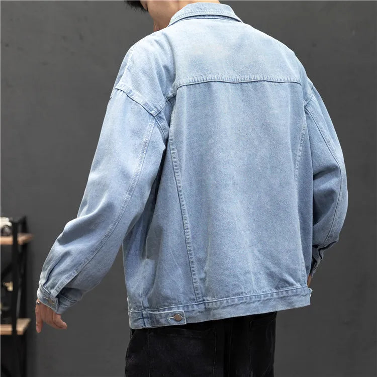 New Denim Jacket Men Vintage Jean Coats Streetwear Fashion Jean Jacket Men Turn Down Collar Denim Outerwear Cotton Bomber Jacket