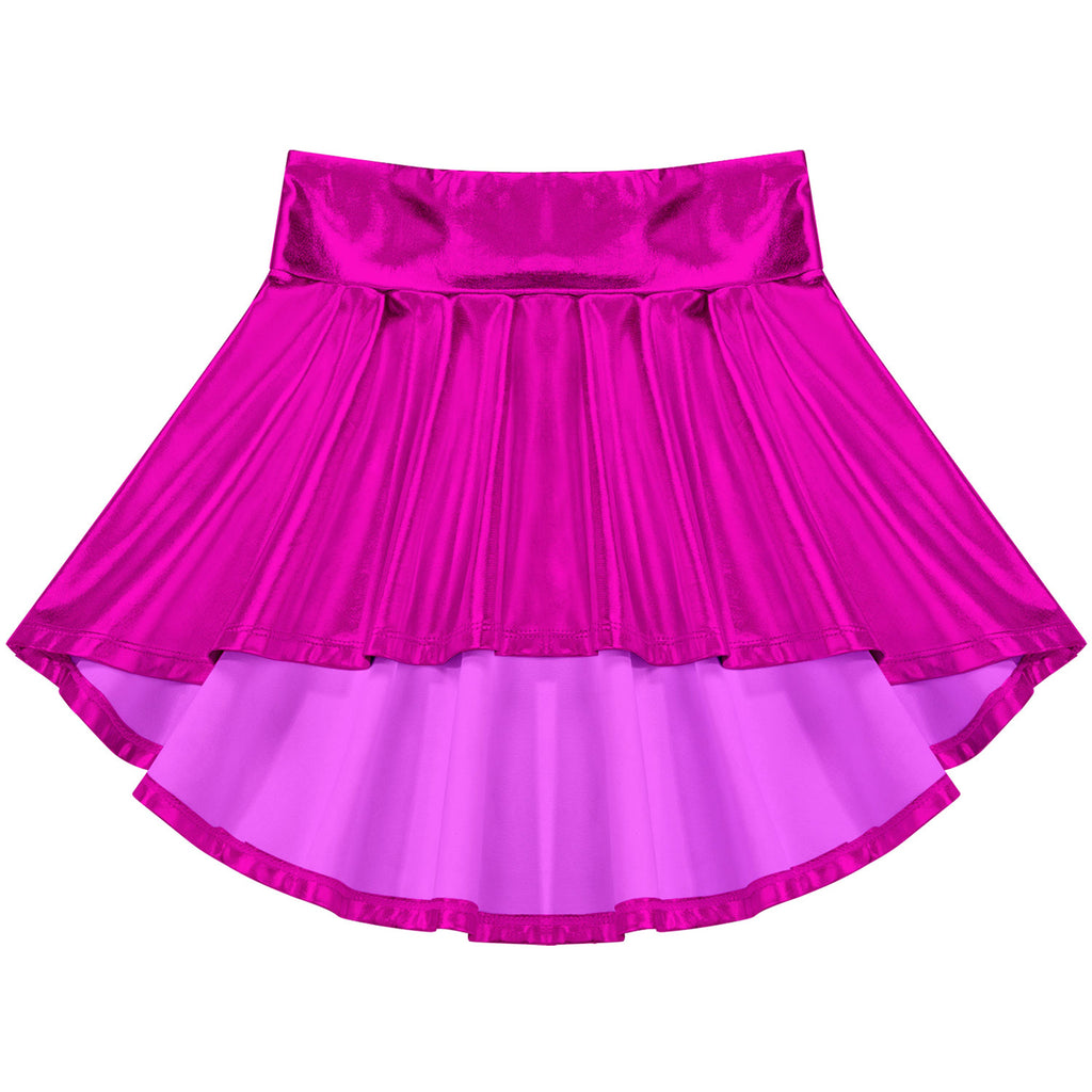 Girls Ballet Dance Skirts Solid Color Ruffle Irregular Hem Dance Party Costume Kids Dance Wear Bronzing Cloth Mini Skirts