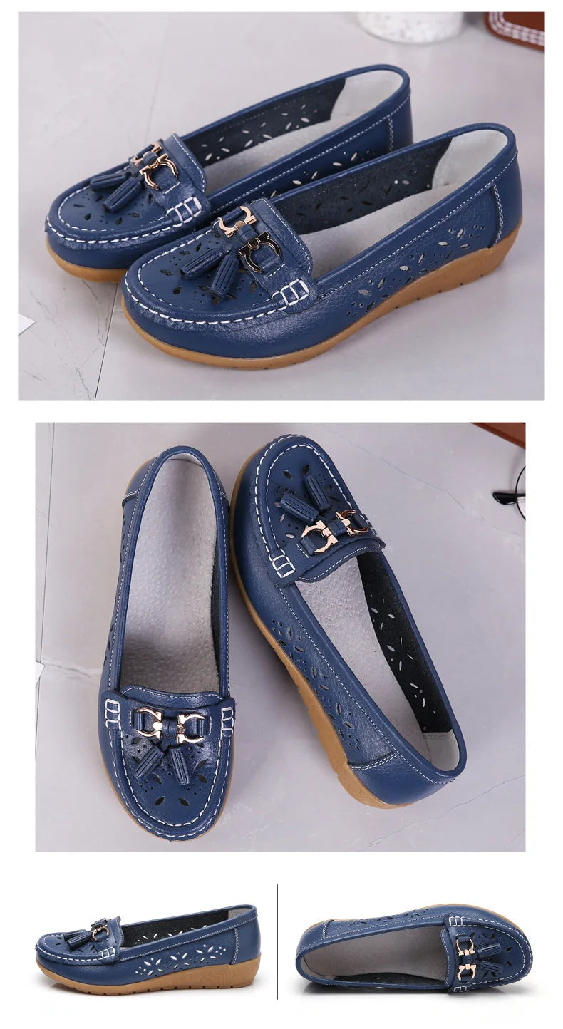 Sneakers Women Flats Summer Women Genuine Leather Shoes with Low Heels Slip on Casual Flat Shoes Women Dance Soft Nurse Shoes