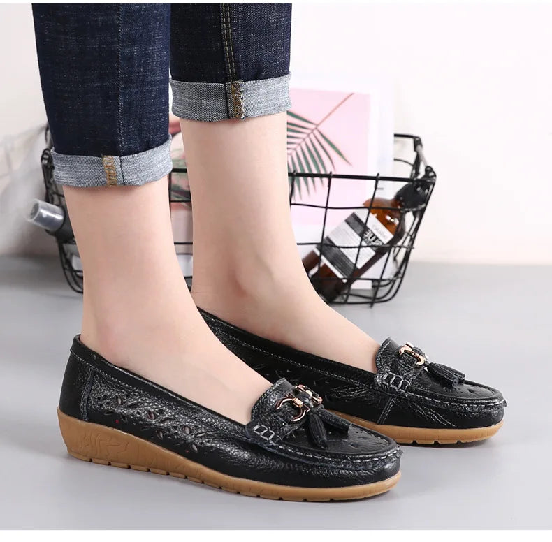 Sneakers Women Flats Summer Women Genuine Leather Shoes with Low Heels Slip on Casual Flat Shoes Women Dance Soft Nurse Shoes