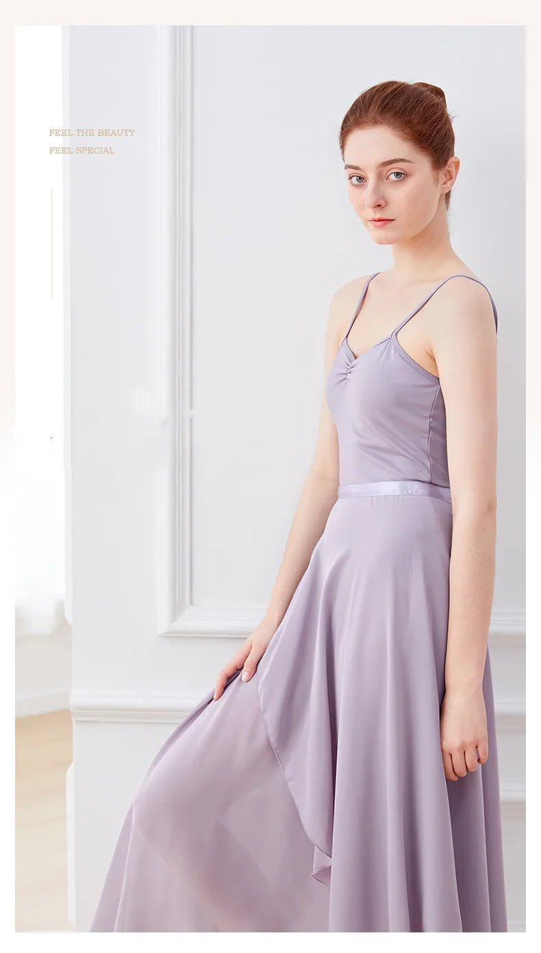 Dance Skirt Women Long Chiffon Ballet Skirts Adult Ballroom Dance Skirt Black Burgundy Ballet Costume Waist Tie Dress