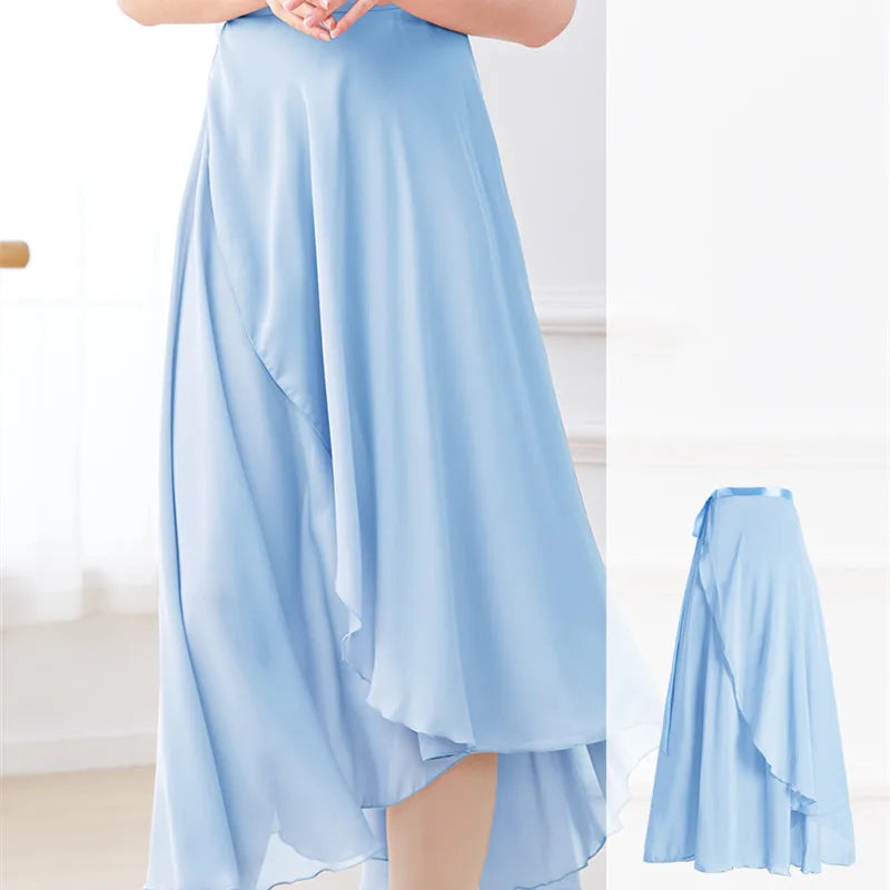 Dance Skirt Women Long Chiffon Ballet Skirts Adult Ballroom Dance Skirt Black Burgundy Ballet Costume Waist Tie Dress