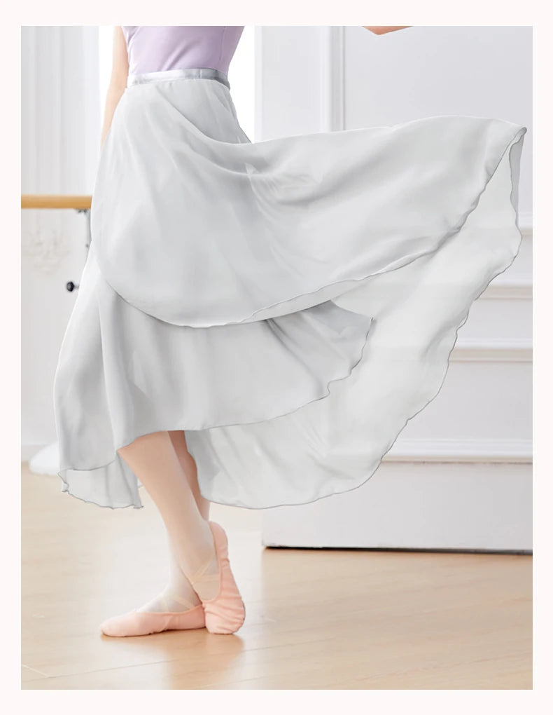 Dance Skirt Women Long Chiffon Ballet Skirts Adult Ballroom Dance Skirt Black Burgundy Ballet Costume Waist Tie Dress