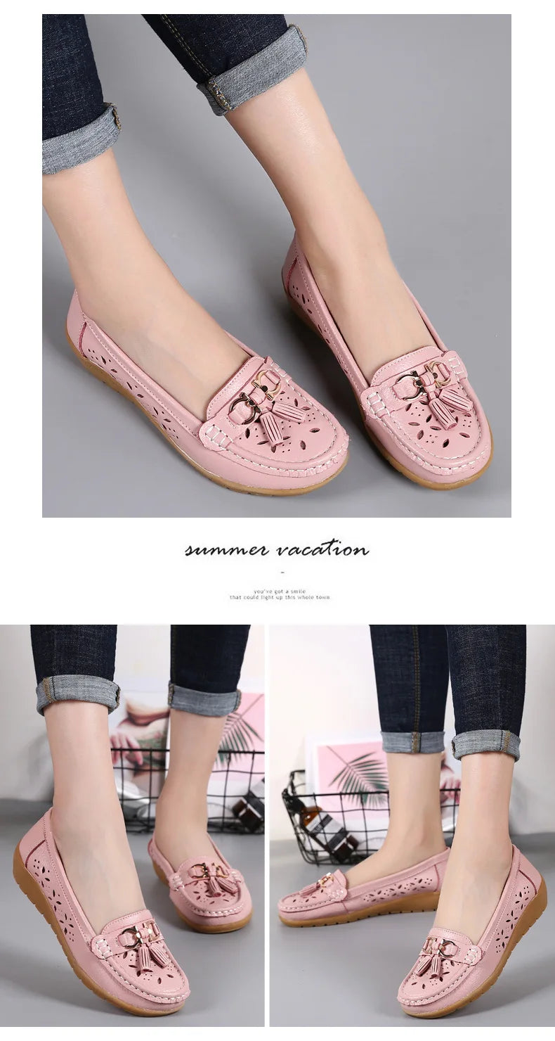Sneakers Women Flats Summer Women Genuine Leather Shoes with Low Heels Slip on Casual Flat Shoes Women Dance Soft Nurse Shoes