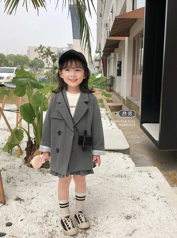 Girls' Suit British Style Noble Long Girls' Suit Plus Skirt 2024 Spring Clothes New Children's Clothing Fashion Casual