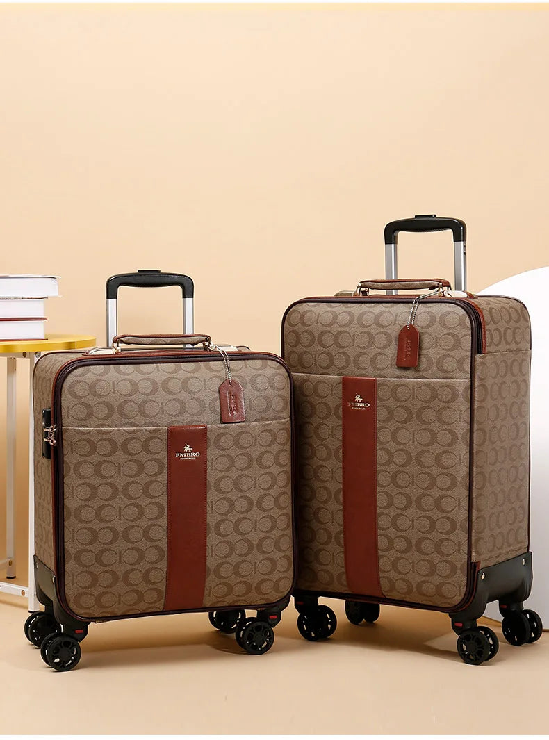 Luxury pu leather trolley luggage sets with handbag fashion rolling suitcase popular trolley luggage travel bag carry-ons