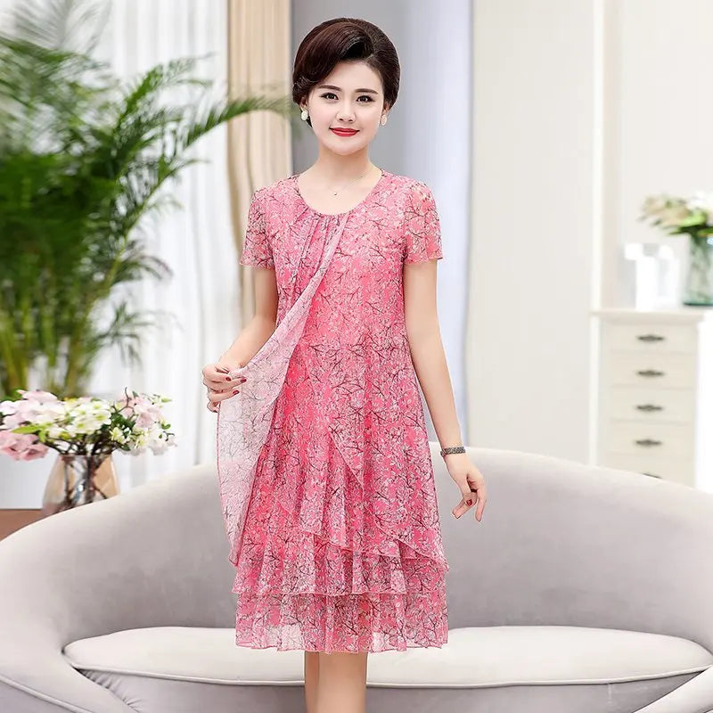 Summer  Dress NEW Casual Short Sleeve O-Neck Floral Print Dresses Elegant Party Dress  5XL Women Clothing