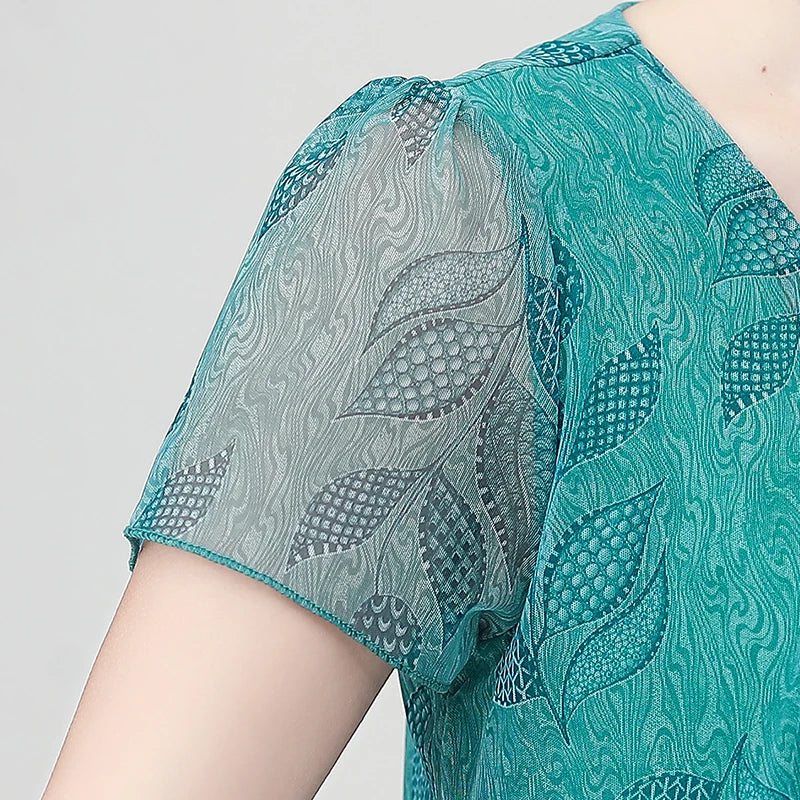 Summer  Dress NEW Casual Short Sleeve O-Neck Floral Print Dresses Elegant Party Dress  5XL Women Clothing