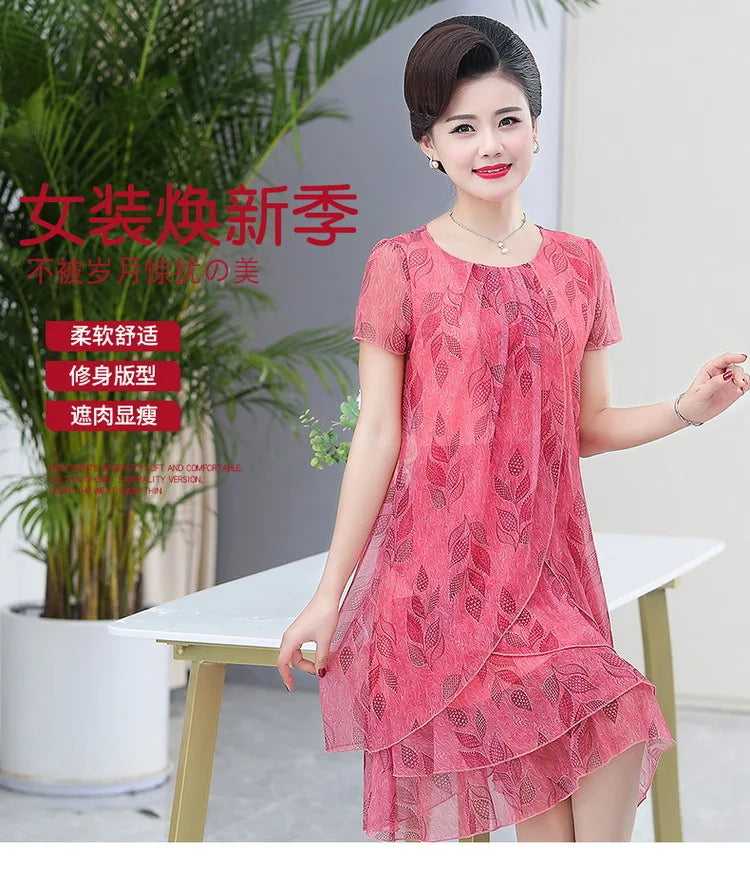 Summer  Dress NEW Casual Short Sleeve O-Neck Floral Print Dresses Elegant Party Dress  5XL Women Clothing