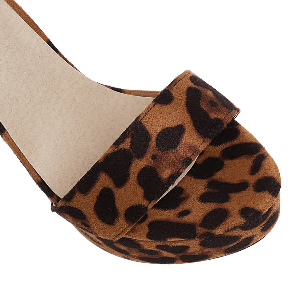 Ladies Platform Super high heel sandals leopard heels Woman Party dress shoes summer Sandalia Feminina Femme Sandalias De Mujer