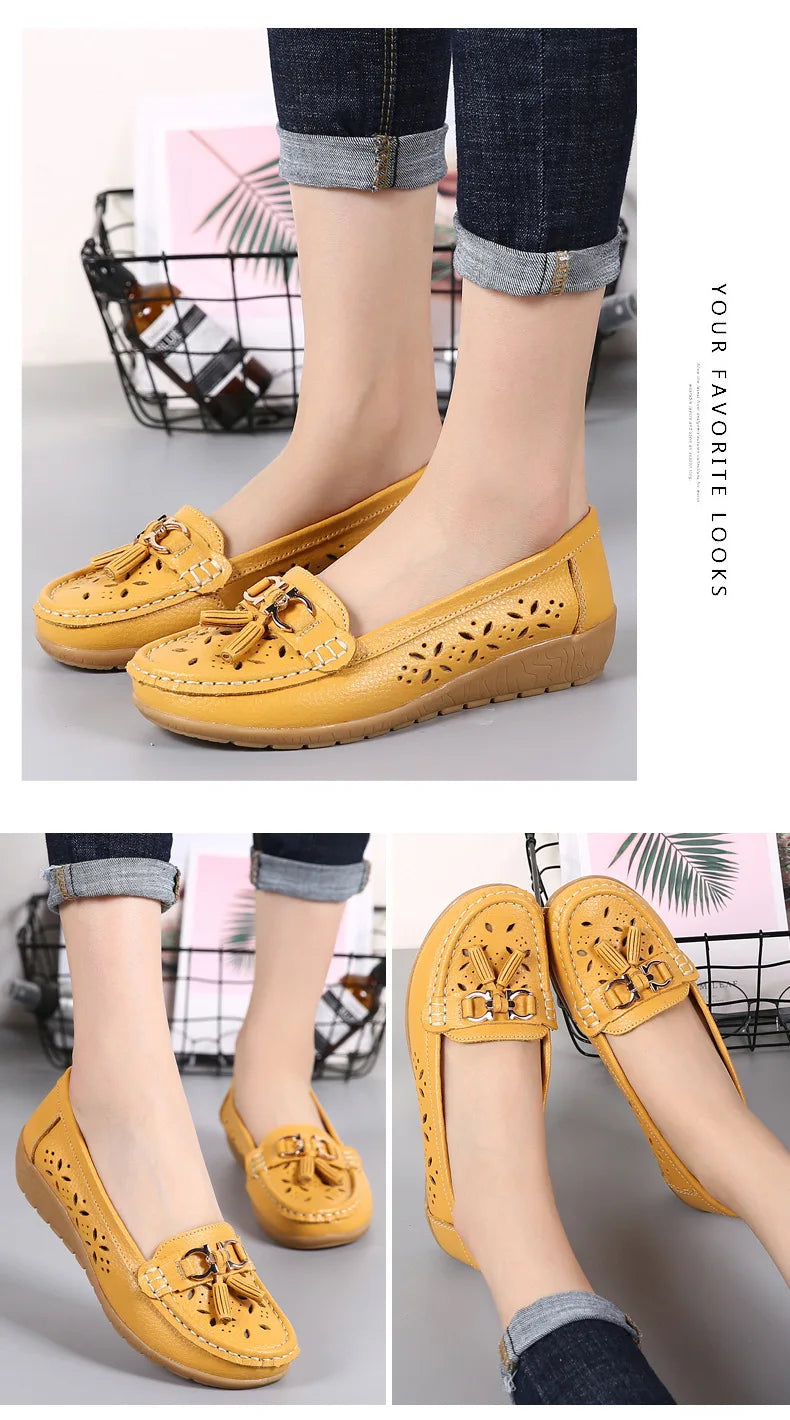 Sneakers Women Flats Summer Women Genuine Leather Shoes with Low Heels Slip on Casual Flat Shoes Women Dance Soft Nurse Shoes