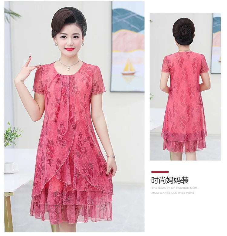 Summer  Dress NEW Casual Short Sleeve O-Neck Floral Print Dresses Elegant Party Dress  5XL Women Clothing