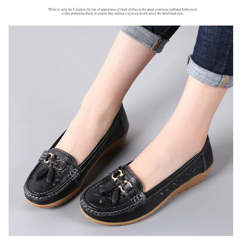 Sneakers Women Flats Summer Women Genuine Leather Shoes with Low Heels Slip on Casual Flat Shoes Women Dance Soft Nurse Shoes