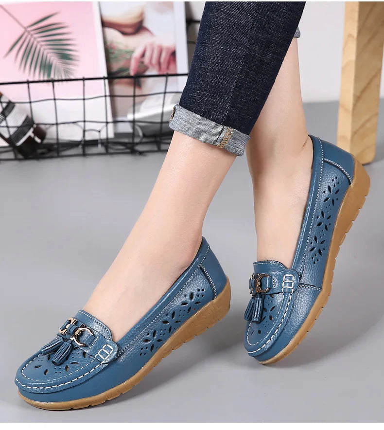 Sneakers Women Flats Summer Women Genuine Leather Shoes with Low Heels Slip on Casual Flat Shoes Women Dance Soft Nurse Shoes