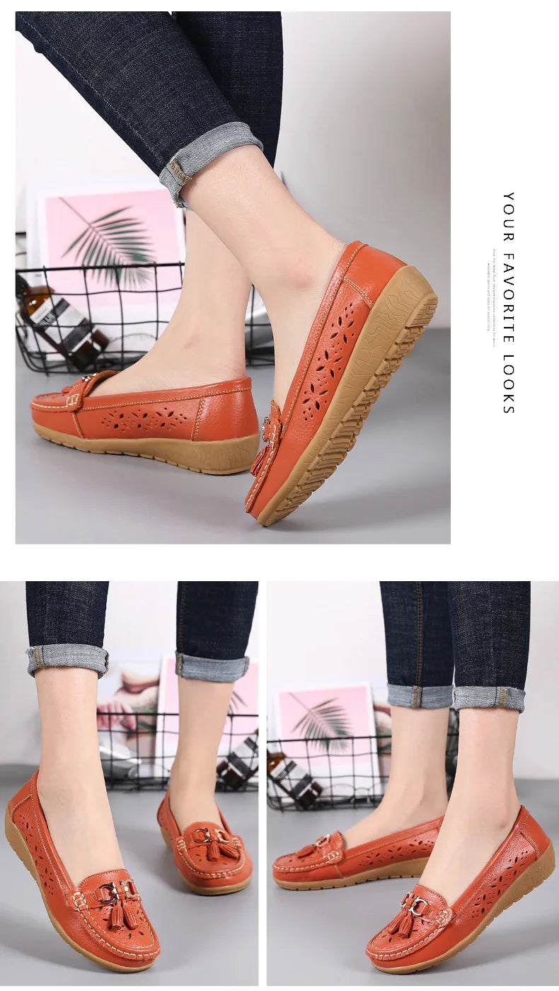 Sneakers Women Flats Summer Women Genuine Leather Shoes with Low Heels Slip on Casual Flat Shoes Women Dance Soft Nurse Shoes