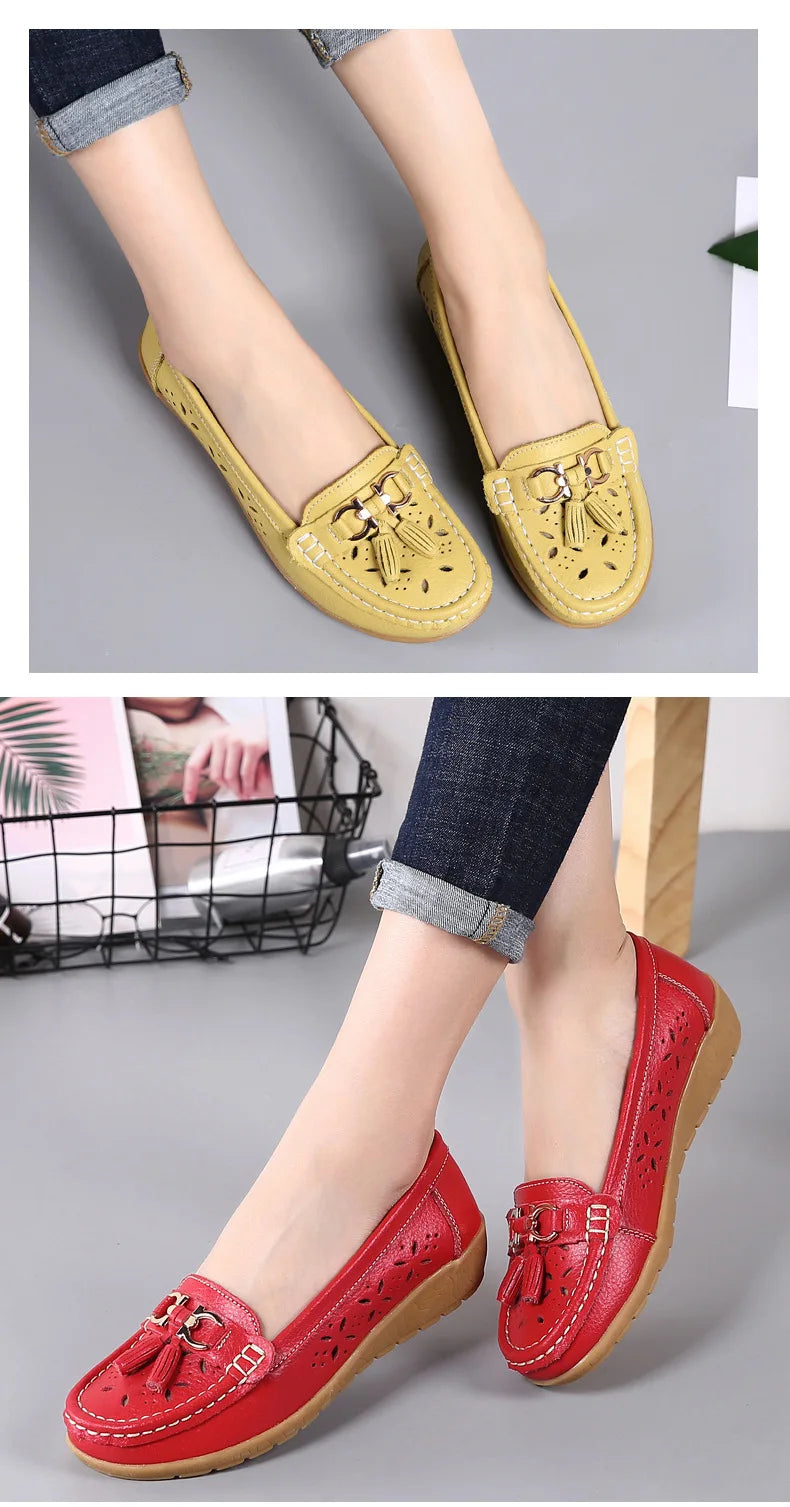 Sneakers Women Flats Summer Women Genuine Leather Shoes with Low Heels Slip on Casual Flat Shoes Women Dance Soft Nurse Shoes