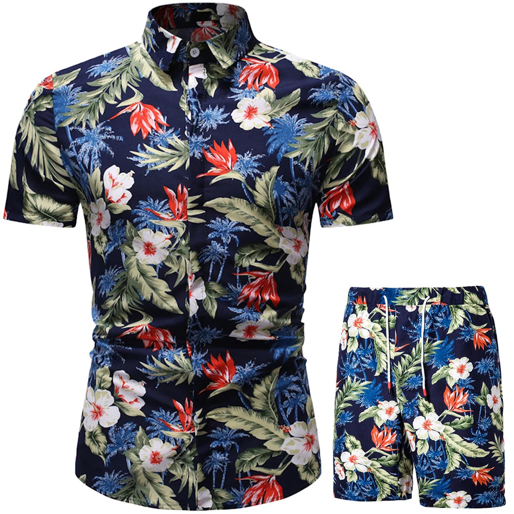 Summer Set Men Shorts Set Floral Print Hawaiian Shirt and Shorts Beach Wear Holiday Clothes Vocation Outfit Male Two Piece Set