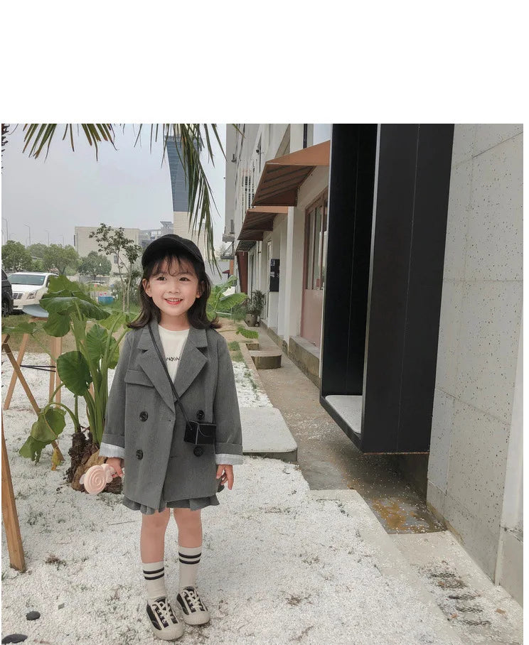 Girls' Suit British Style Noble Long Girls' Suit Plus Skirt 2024 Spring Clothes New Children's Clothing Fashion Casual