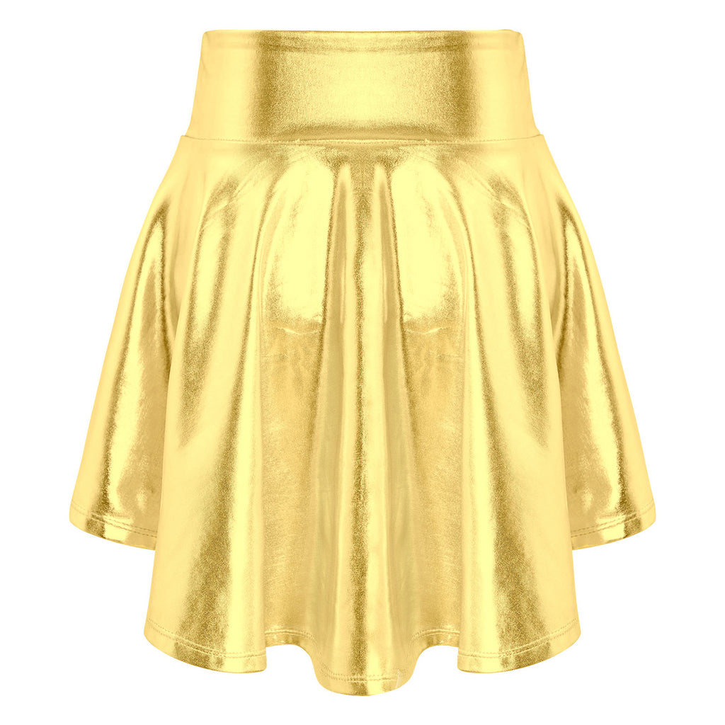 Girls Ballet Dance Skirts Solid Color Ruffle Irregular Hem Dance Party Costume Kids Dance Wear Bronzing Cloth Mini Skirts