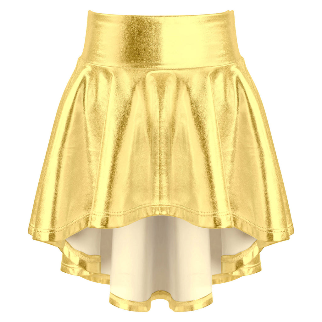 Girls Ballet Dance Skirts Solid Color Ruffle Irregular Hem Dance Party Costume Kids Dance Wear Bronzing Cloth Mini Skirts