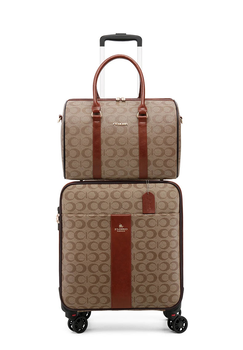 Luxury pu leather trolley luggage sets with handbag fashion rolling suitcase popular trolley luggage travel bag carry-ons