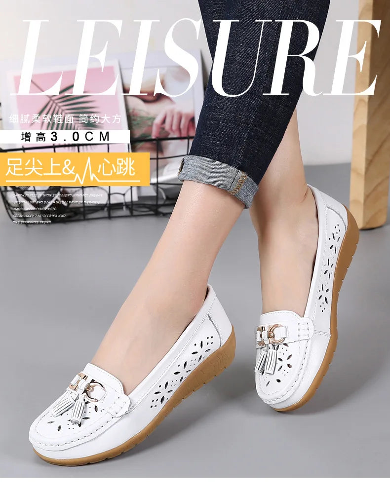 Sneakers Women Flats Summer Women Genuine Leather Shoes with Low Heels Slip on Casual Flat Shoes Women Dance Soft Nurse Shoes