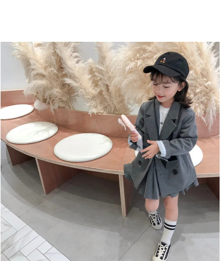 Girls' Suit British Style Noble Long Girls' Suit Plus Skirt 2024 Spring Clothes New Children's Clothing Fashion Casual
