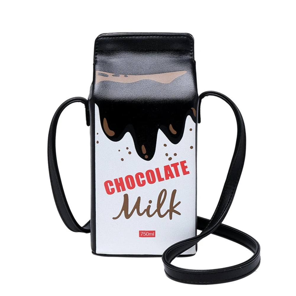 Portable Women Funny Milk Box Shape Shoulder Bag Phone  Crossbody Pouch Female Crossbody Bag Daily Shoulder Bag Ladies Bags