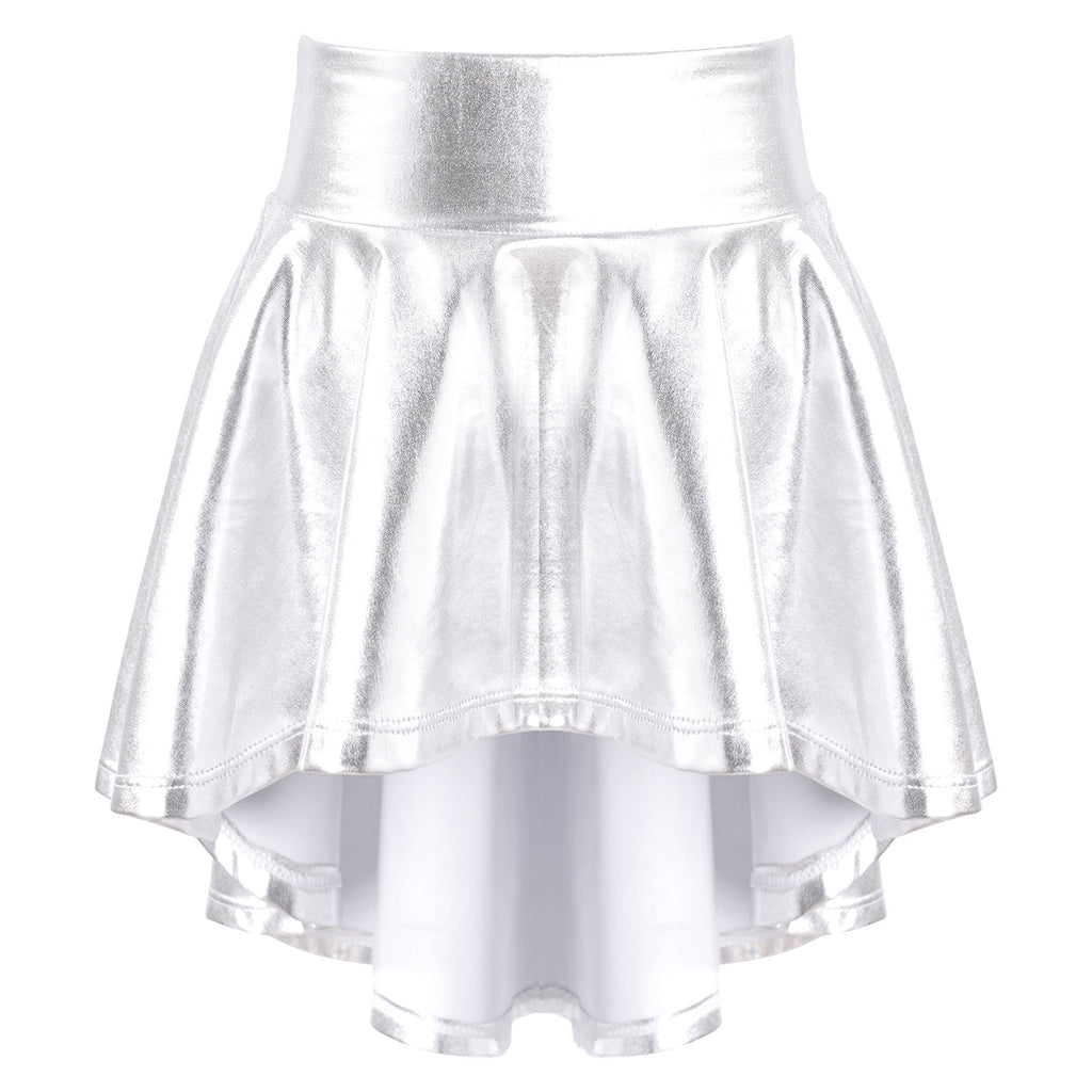 Girls Ballet Dance Skirts Solid Color Ruffle Irregular Hem Dance Party Costume Kids Dance Wear Bronzing Cloth Mini Skirts