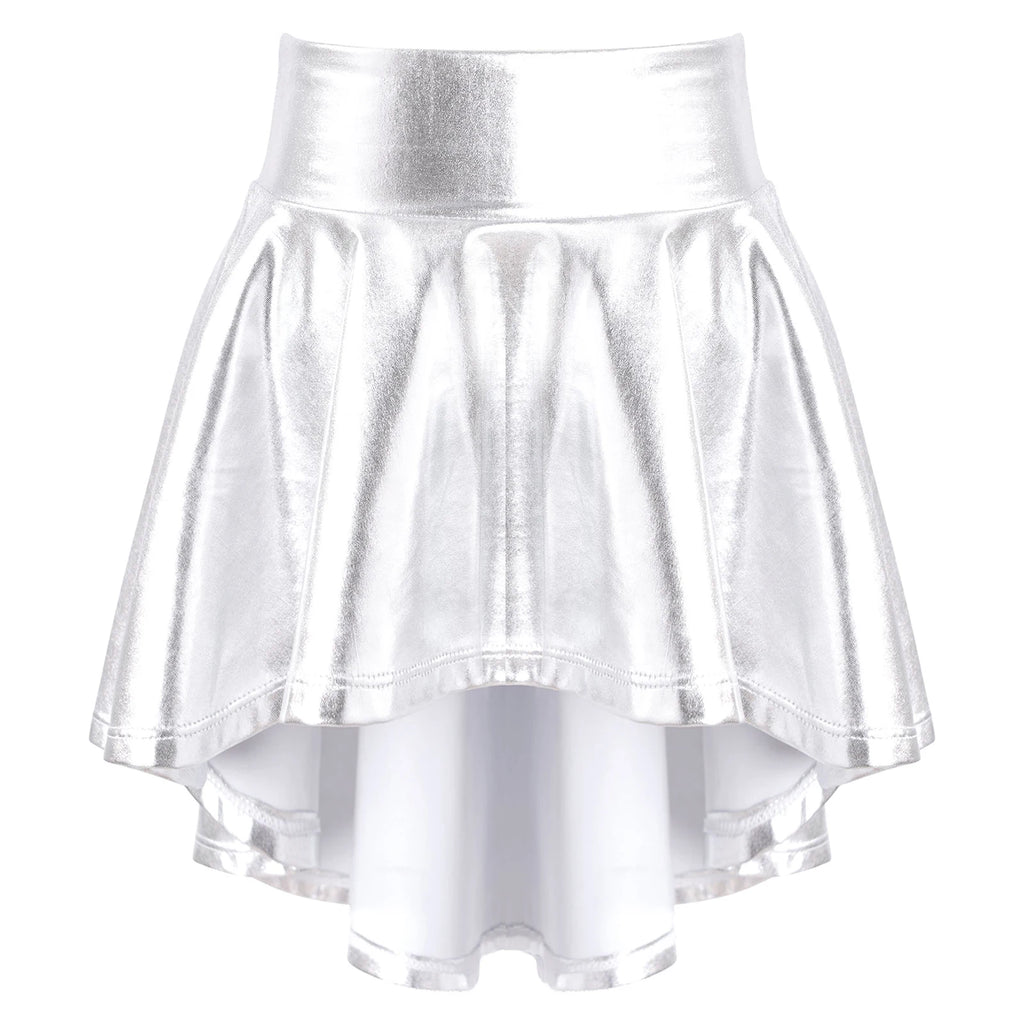 Girls Ballet Dance Skirts Solid Color Ruffle Irregular Hem Dance Party Costume Kids Dance Wear Bronzing Cloth Mini Skirts