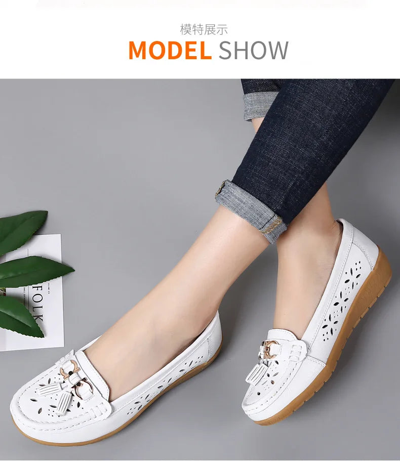 Sneakers Women Flats Summer Women Genuine Leather Shoes with Low Heels Slip on Casual Flat Shoes Women Dance Soft Nurse Shoes