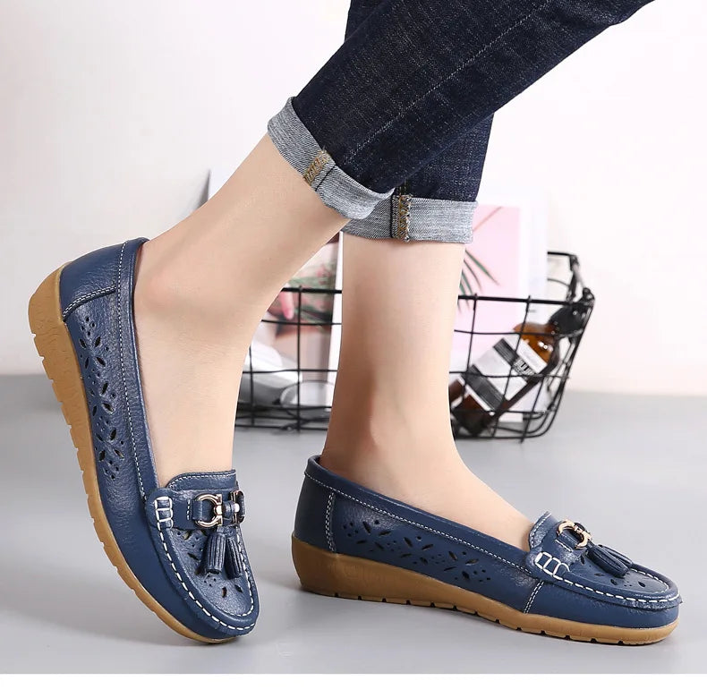 Sneakers Women Flats Summer Women Genuine Leather Shoes with Low Heels Slip on Casual Flat Shoes Women Dance Soft Nurse Shoes