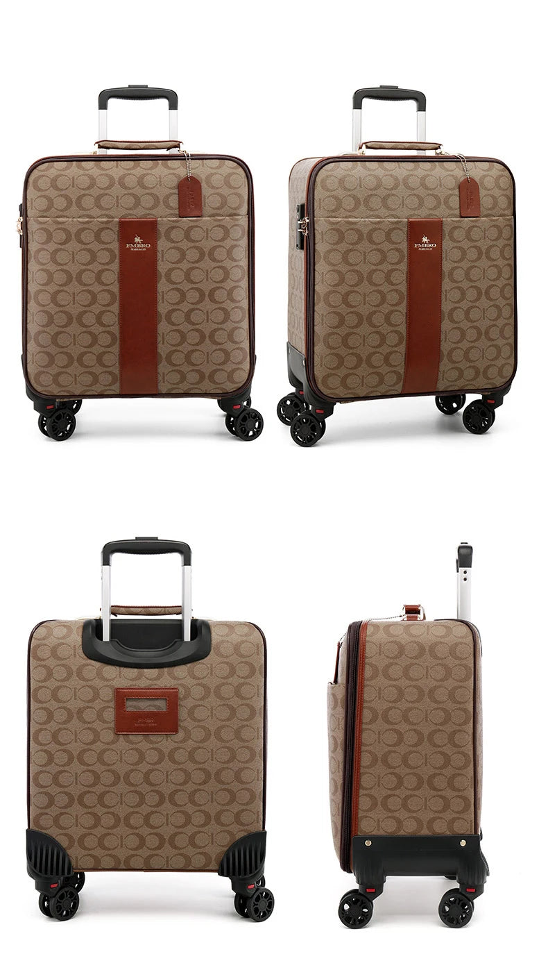 Luxury pu leather trolley luggage sets with handbag fashion rolling suitcase popular trolley luggage travel bag carry-ons