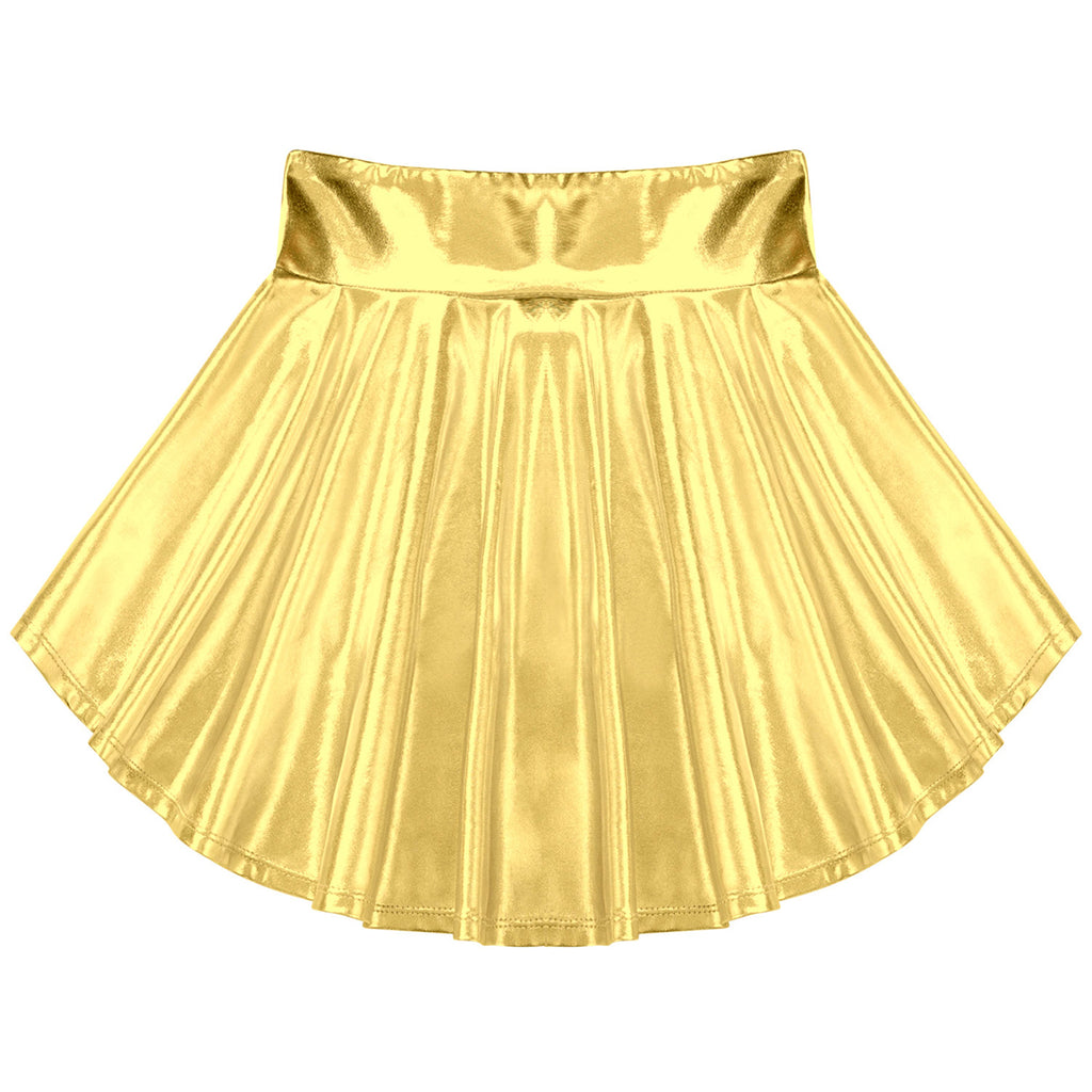 Girls Ballet Dance Skirts Solid Color Ruffle Irregular Hem Dance Party Costume Kids Dance Wear Bronzing Cloth Mini Skirts