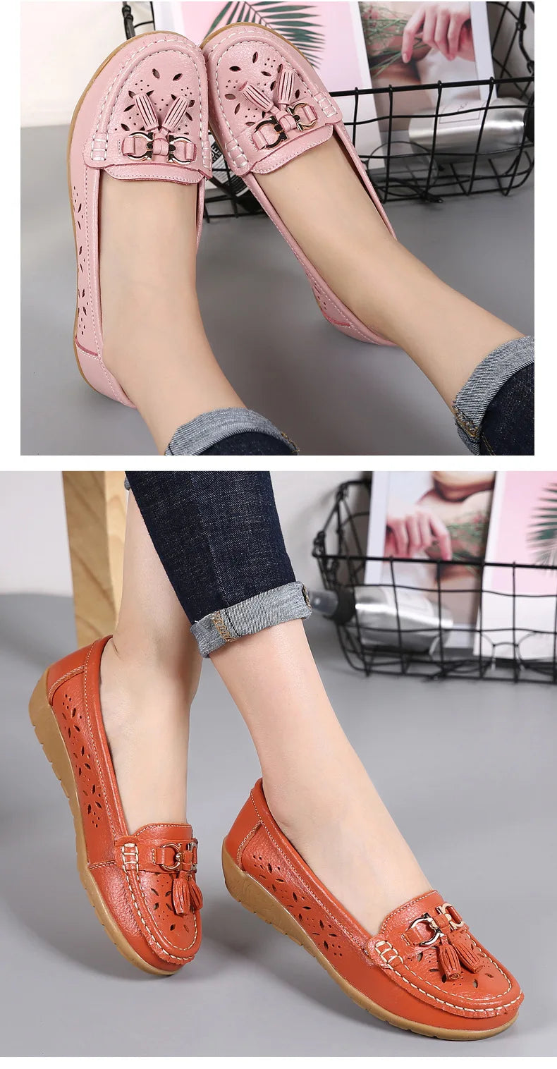 Sneakers Women Flats Summer Women Genuine Leather Shoes with Low Heels Slip on Casual Flat Shoes Women Dance Soft Nurse Shoes