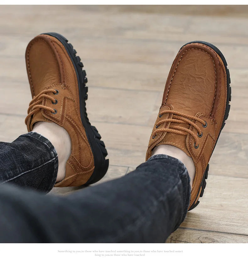2024 New Men Shoes Genuine Leather Men Flats Loafers High Quality Breathable Outdoor Men Sneakers Male Casual Shoes Plus Size 48