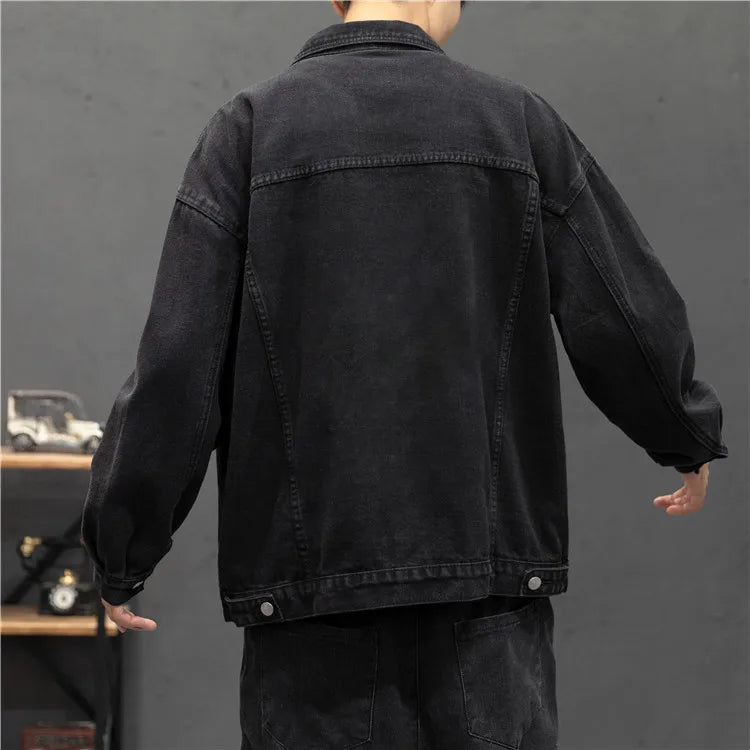 New Denim Jacket Men Vintage Jean Coats Streetwear Fashion Jean Jacket Men Turn Down Collar Denim Outerwear Cotton Bomber Jacket