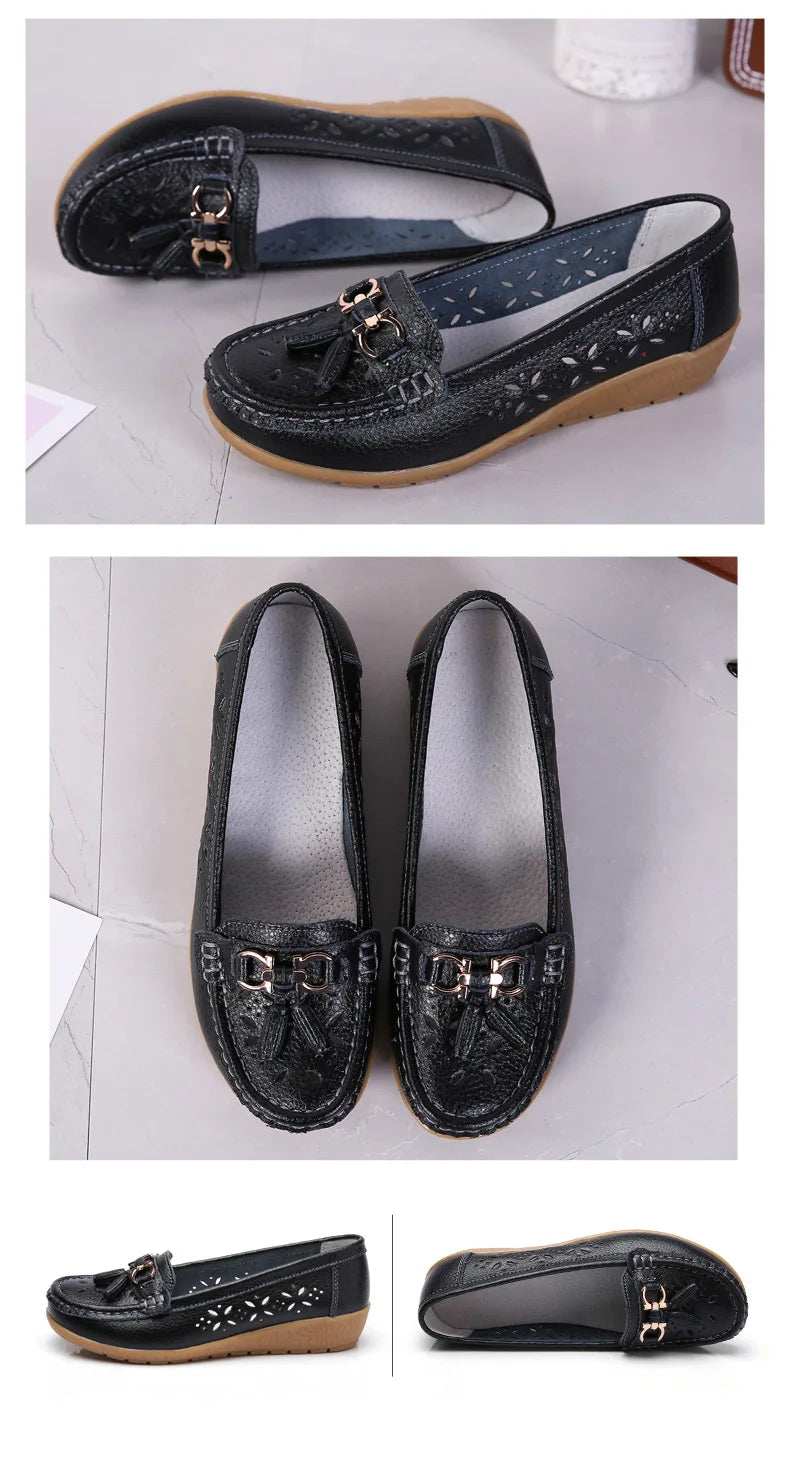 Sneakers Women Flats Summer Women Genuine Leather Shoes with Low Heels Slip on Casual Flat Shoes Women Dance Soft Nurse Shoes