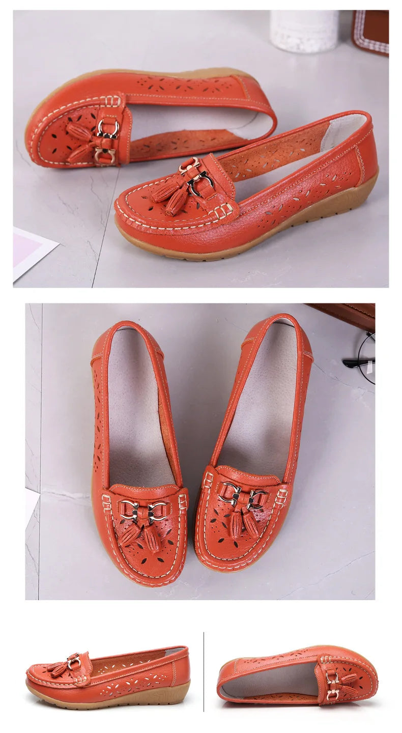 Sneakers Women Flats Summer Women Genuine Leather Shoes with Low Heels Slip on Casual Flat Shoes Women Dance Soft Nurse Shoes