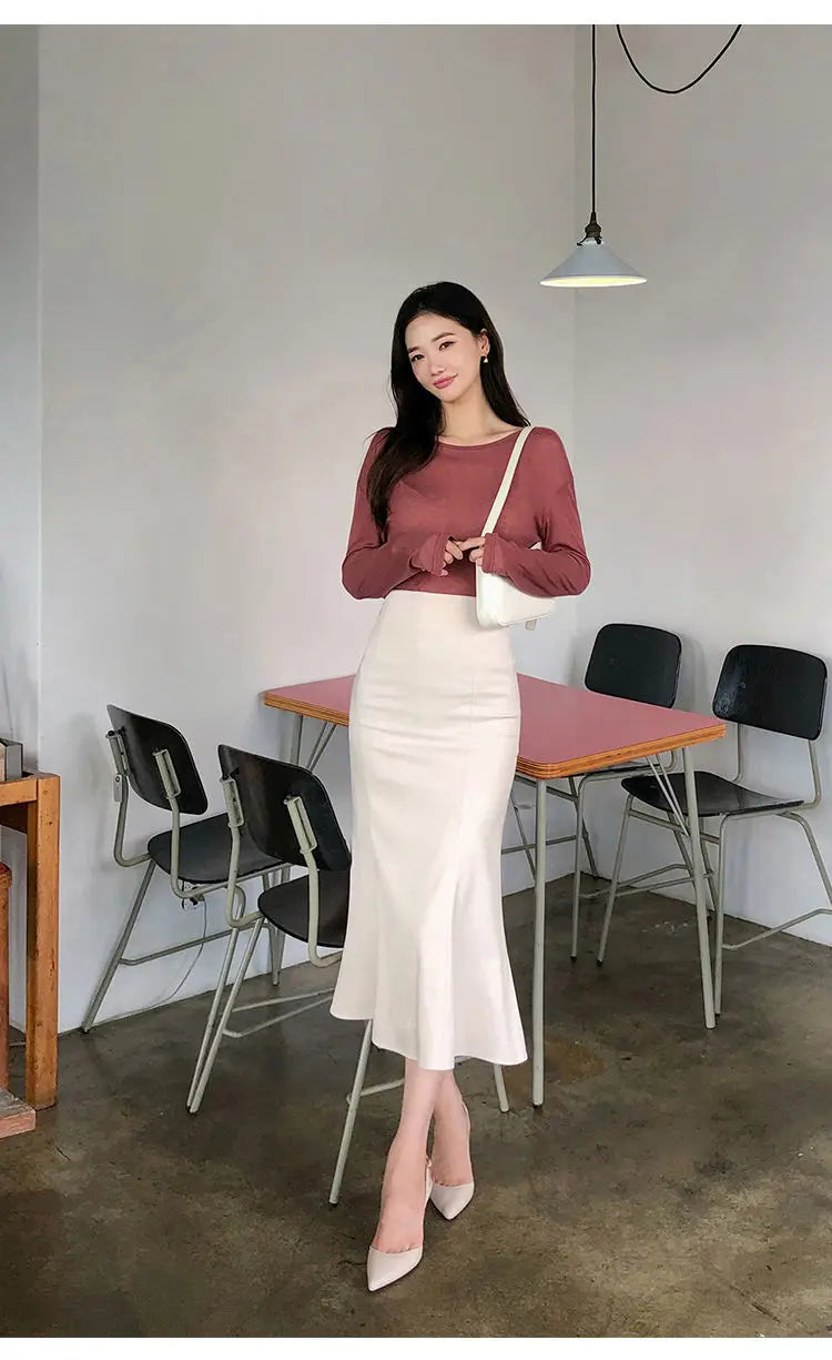 Elegant Office Long Skirts Women 2026 Fashion High Waist Bodycon White Black Skirt French Y2k Slim Corset Bridal Maxi Skirt XL
