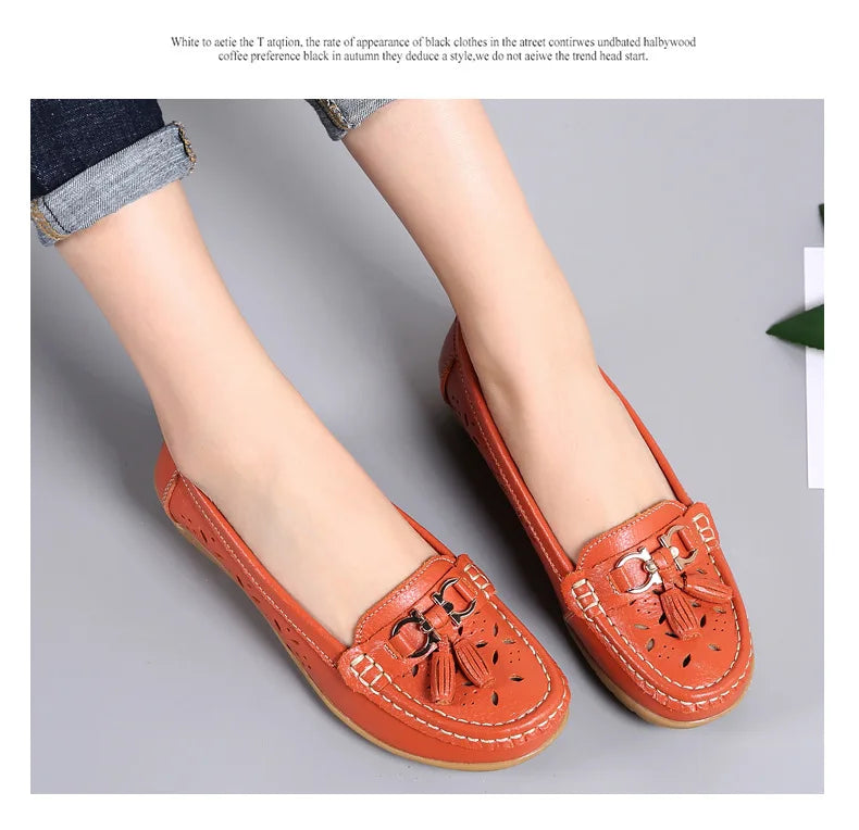 Sneakers Women Flats Summer Women Genuine Leather Shoes with Low Heels Slip on Casual Flat Shoes Women Dance Soft Nurse Shoes