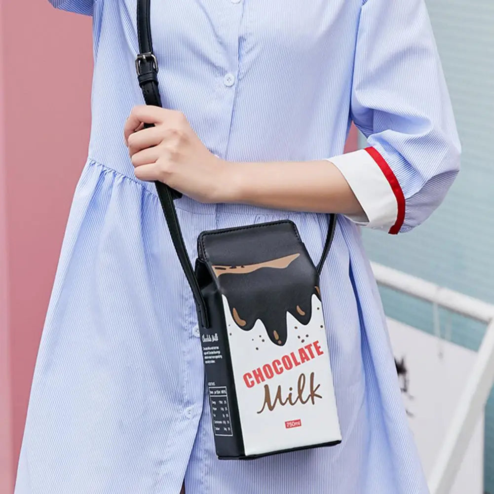 Portable Women Funny Milk Box Shape Shoulder Bag Phone  Crossbody Pouch Female Crossbody Bag Daily Shoulder Bag Ladies Bags