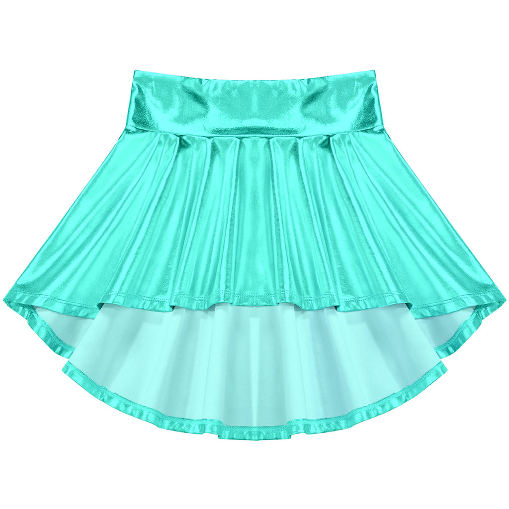 Girls Ballet Dance Skirts Solid Color Ruffle Irregular Hem Dance Party Costume Kids Dance Wear Bronzing Cloth Mini Skirts